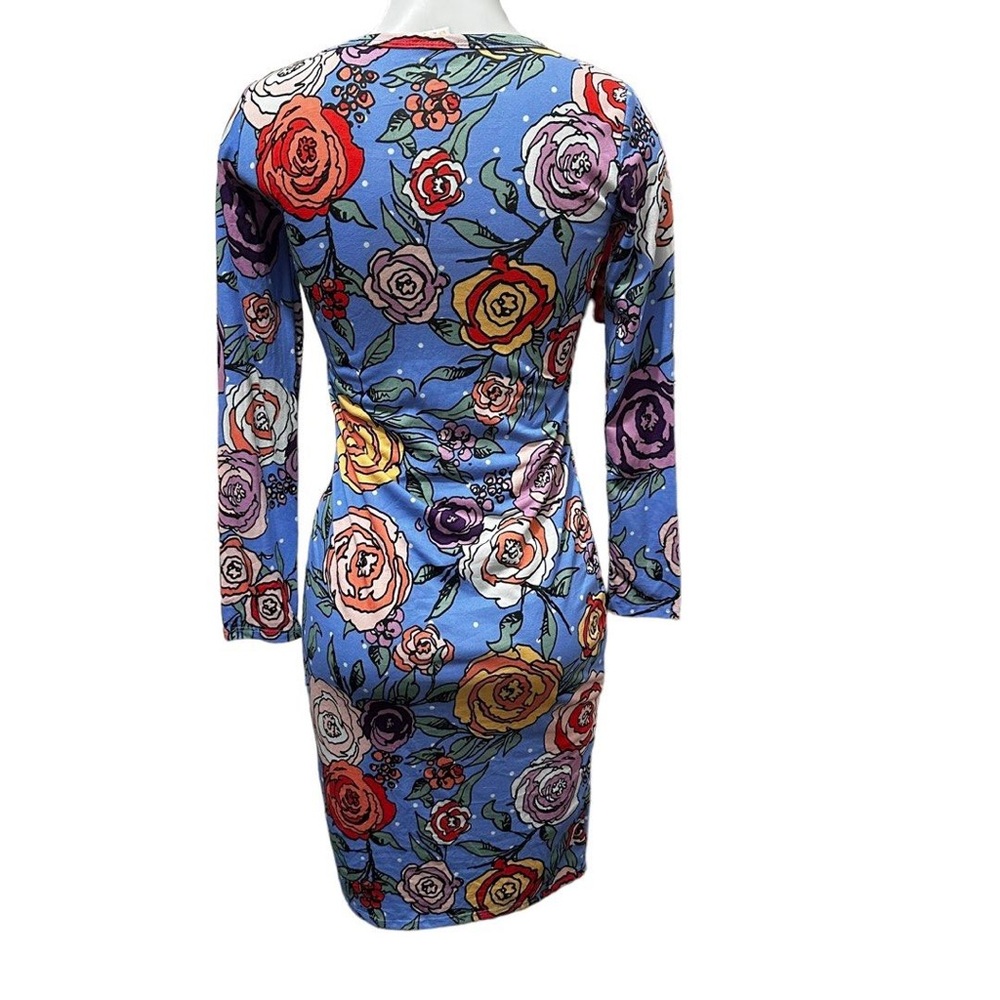 LULAROE floral flower longsleeve blue red pink bodycon Mid Dress - Picture 2 of 5